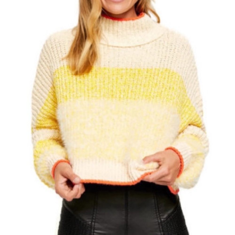 Free People Sunbrite Yellow Mock Neck Crop Sweater